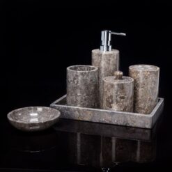 6 Piece Marble Bathroom Accessory Set Light Gray